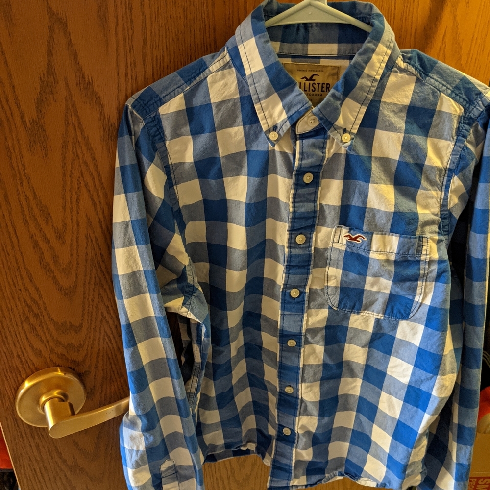Hollister button down shirt blue white gingham XL
